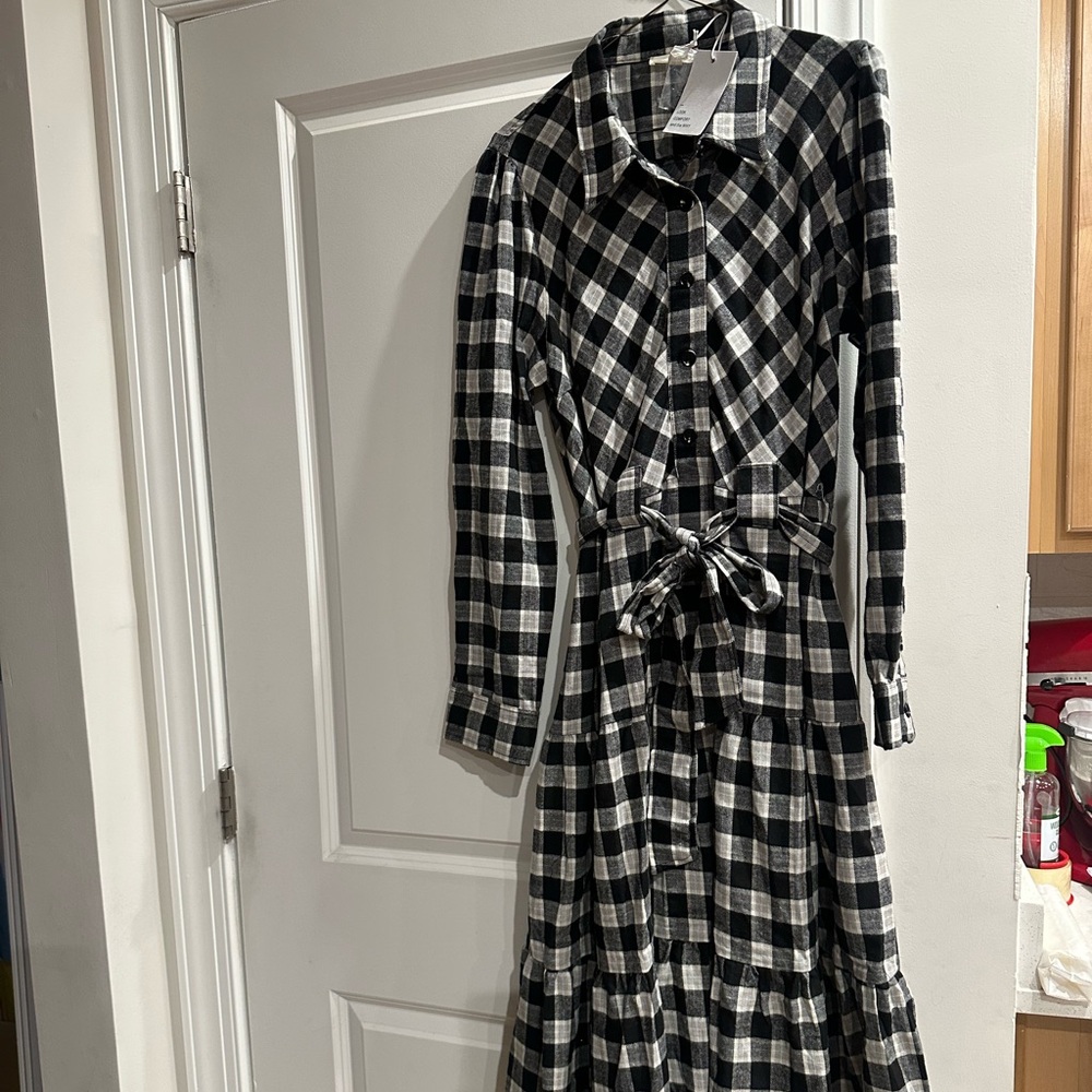 Black and White Plaid Shirt Dress